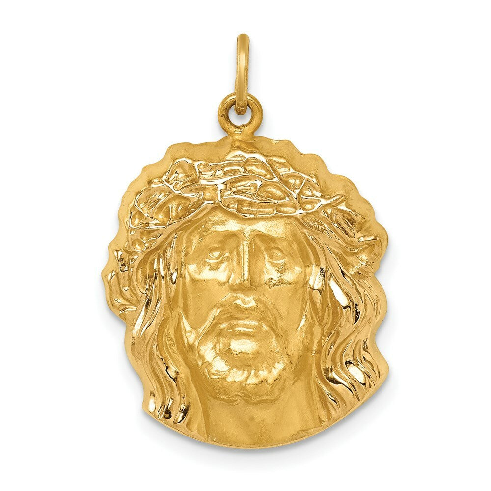 14K Yellow Gold Hollow Polished/Satin Medium Jesus Medal