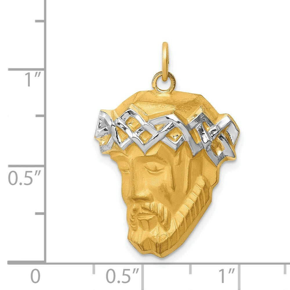 14K Yellow Gold Hollow Polished/Satin Rhodium-plated Large Jesus Medal