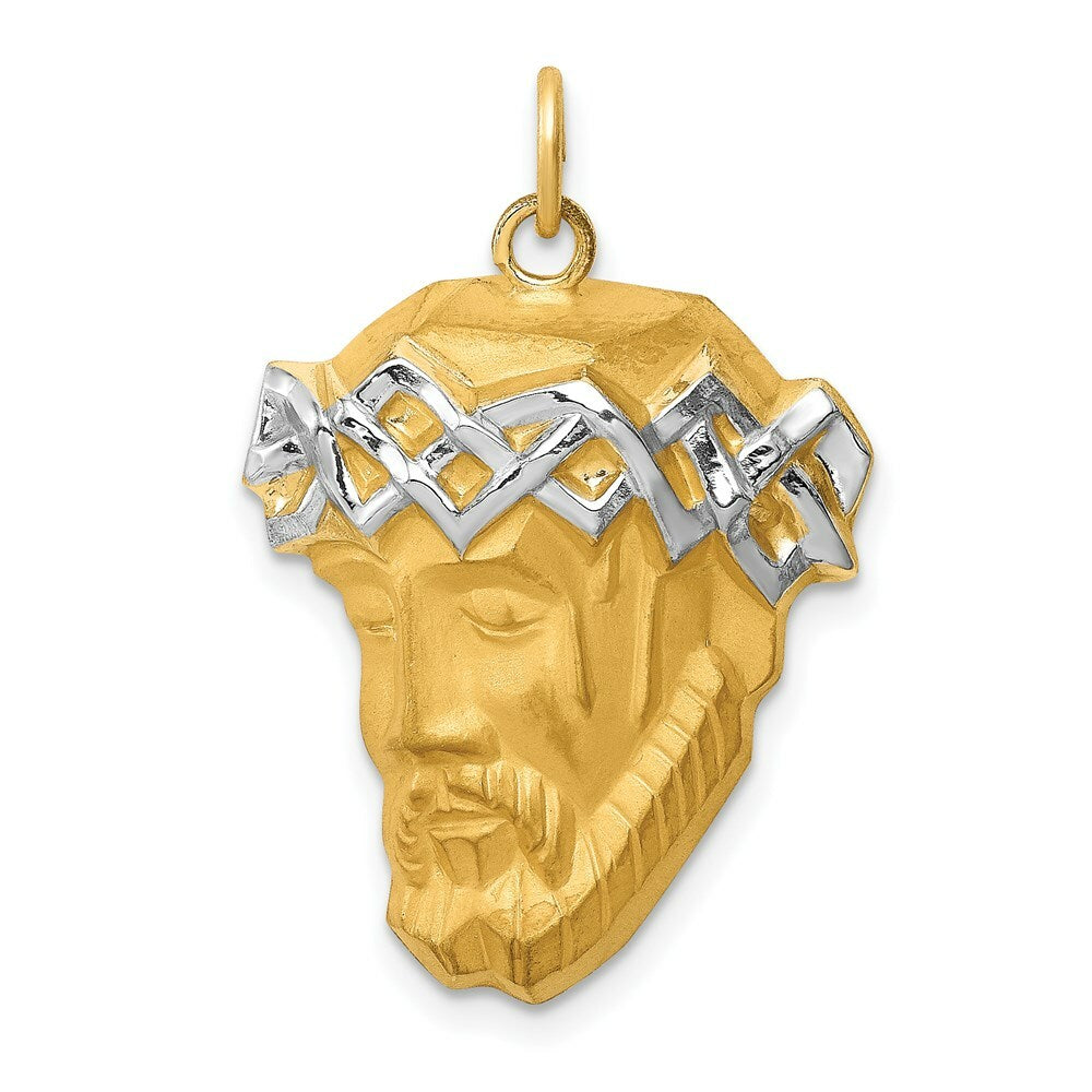 14K Yellow Gold Hollow Polished/Satin Rhodium-plated Large Jesus Medal