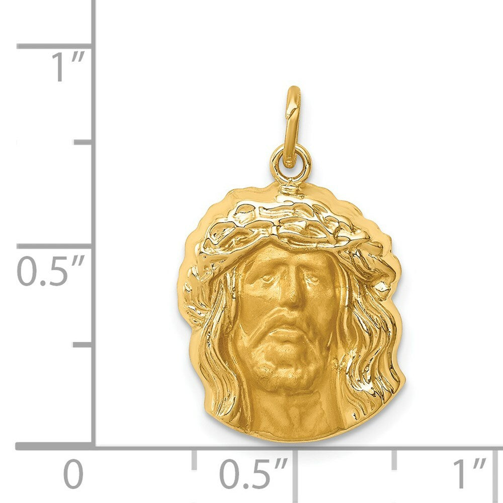 14K Yellow Gold Hollow Polished/Satin Medium Jesus Medal
