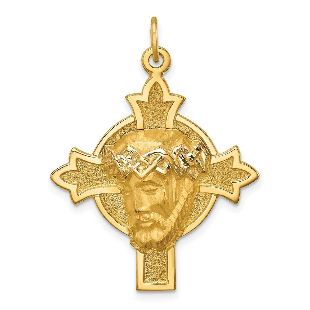 14K Yellow Gold Hollow Polished/Satin Medium Jesus Medal Cross