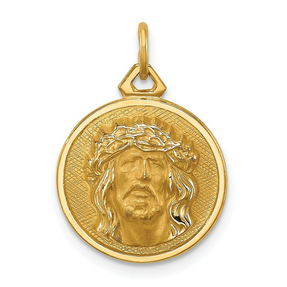 14K Yellow Gold Hollow Polished/Satin Small Round Jesus Medal