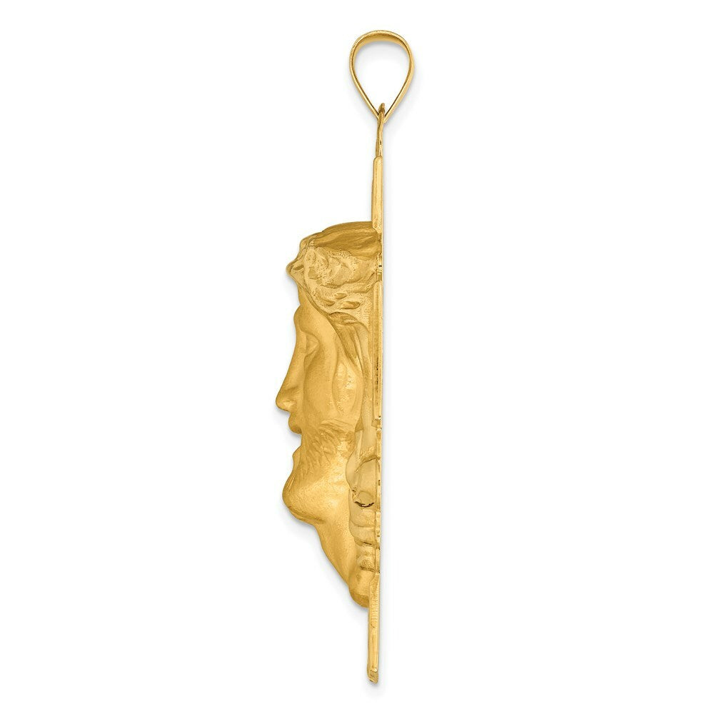 14K Yellow Gold Hollow Polished/Satin Jesus Cross Medal