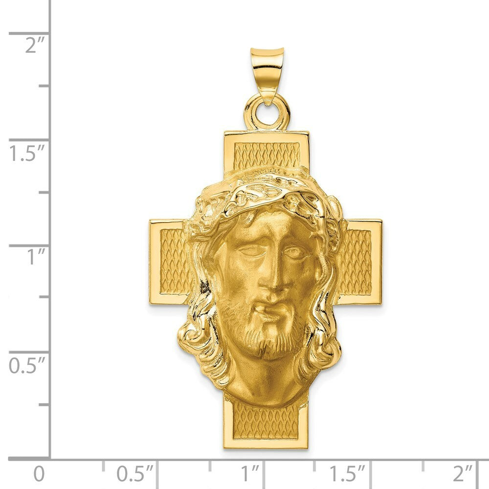 14K Yellow Gold Hollow Polished/Satin Jesus Cross Medal
