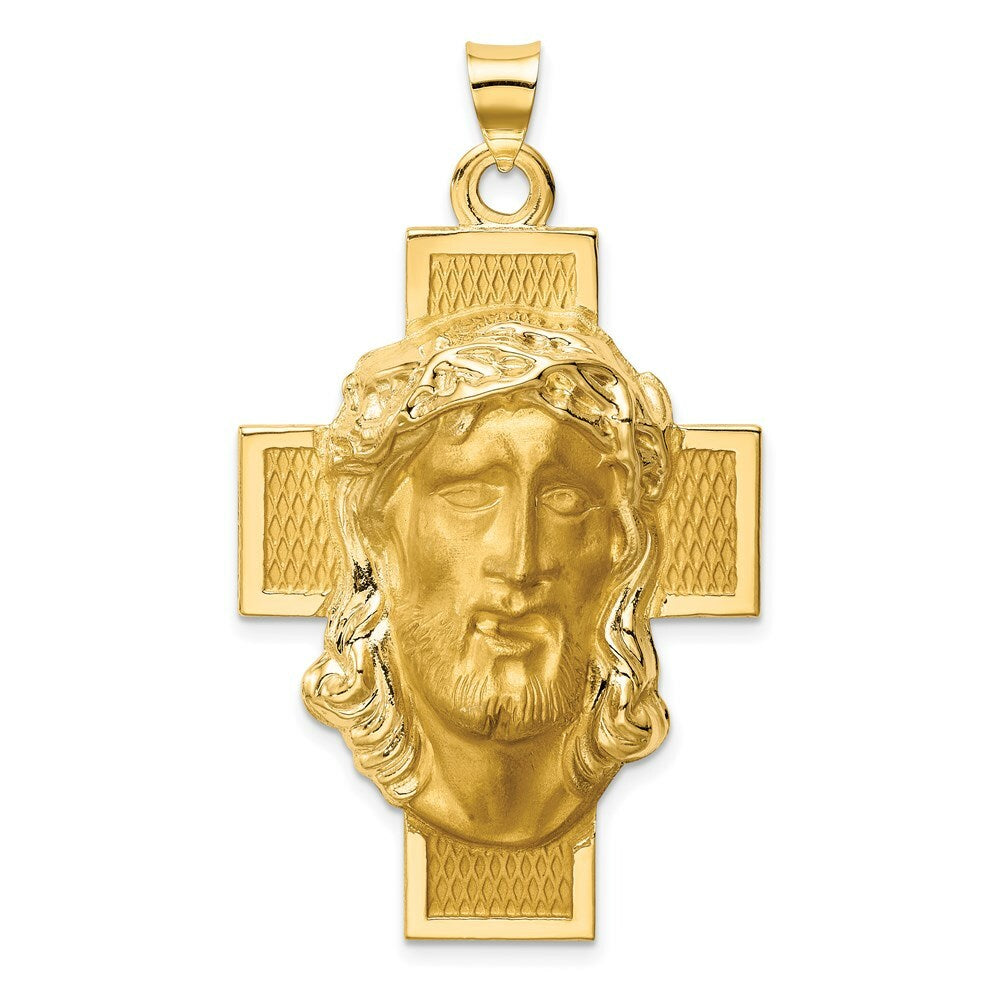 14K Yellow Gold Hollow Polished/Satin Jesus Cross Medal