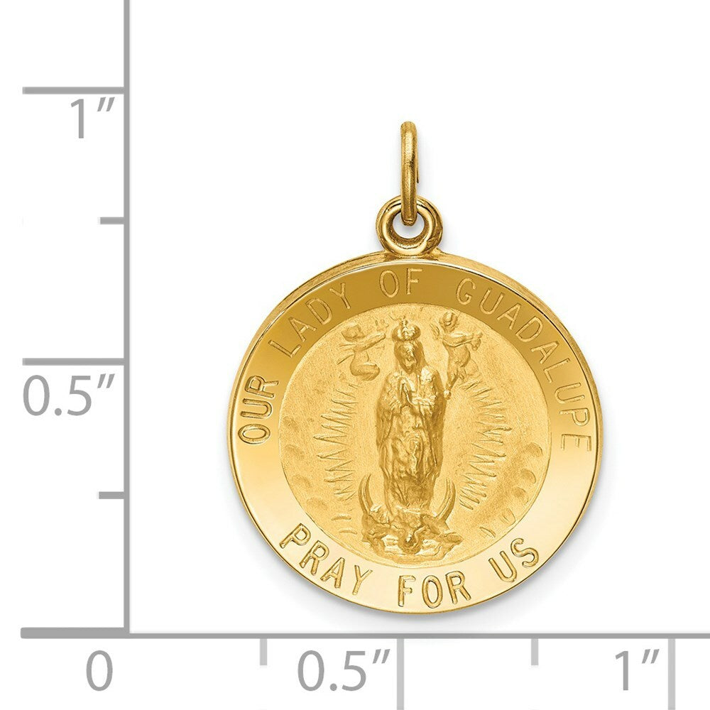 14K Yellow Gold Solid Polished/Satin Round Our Lady of Guadalupe Medal