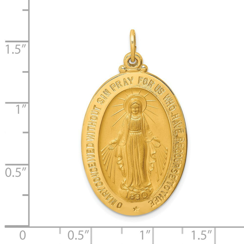 14K Yellow Gold Solid Polished/Satin Large Oval Miraculous Medal