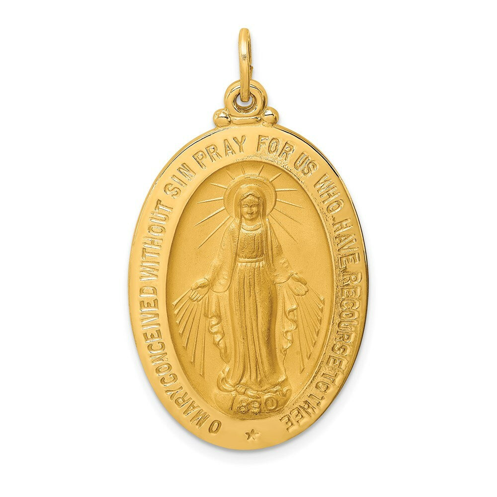 14K Yellow Gold Solid Polished/Satin Large Oval Miraculous Medal