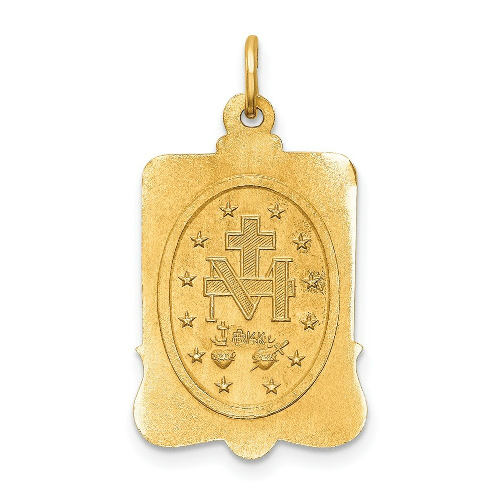 14K Yellow Gold Solid Polished/Satin Large Rectangle Framed Miraculous Medal