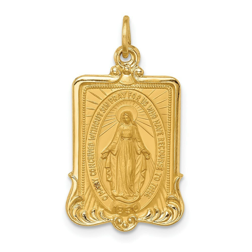 14K Yellow Gold Solid Polished/Satin Large Rectangle Framed Miraculous Medal