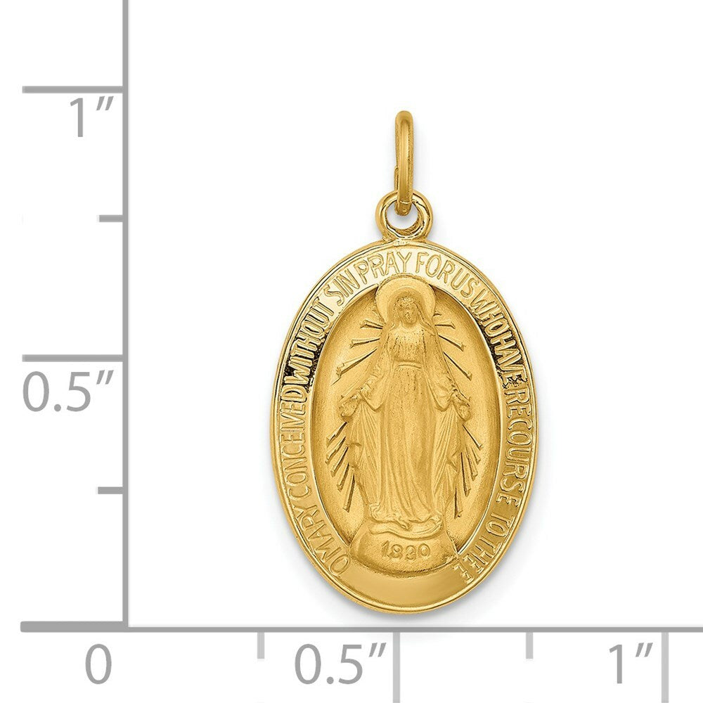 14K Yellow Gold Solid Polished/Satin 3-D Oval Miraculous Medal