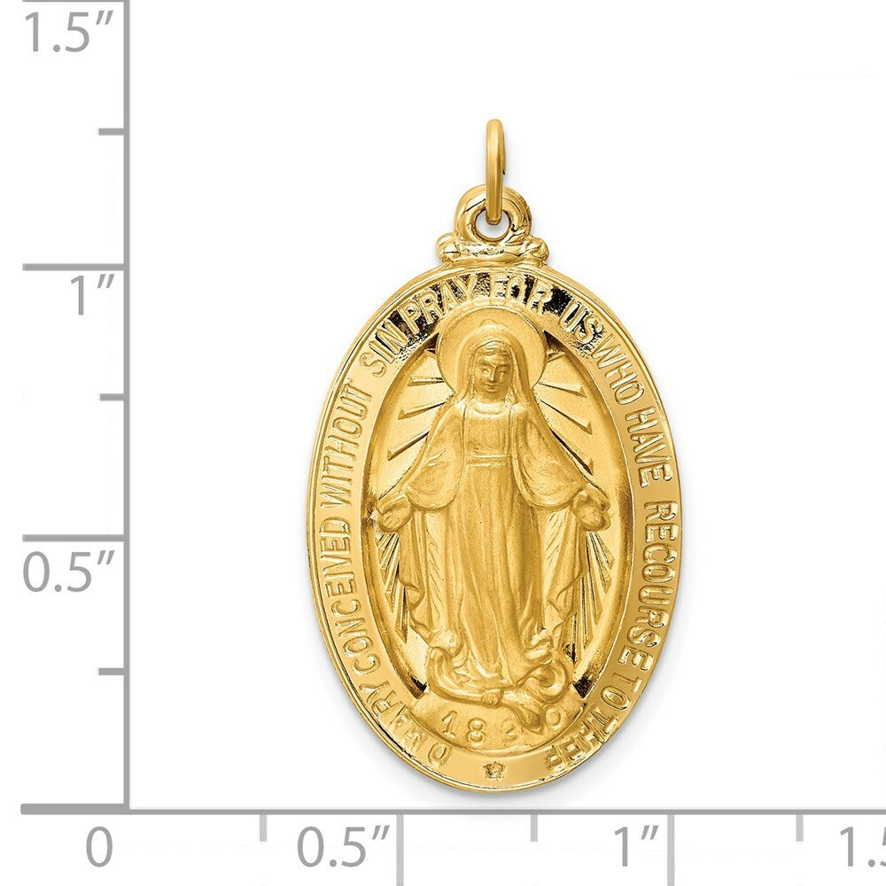 14K Yellow Gold Solid Polished/Satin Large 3-D Oval Miraculous Medal
