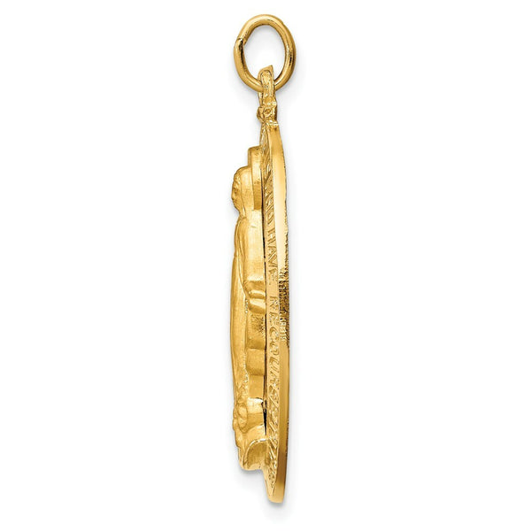 14K Yellow Gold Solid Polished/Satin Large 3-D Oval Miraculous Medal