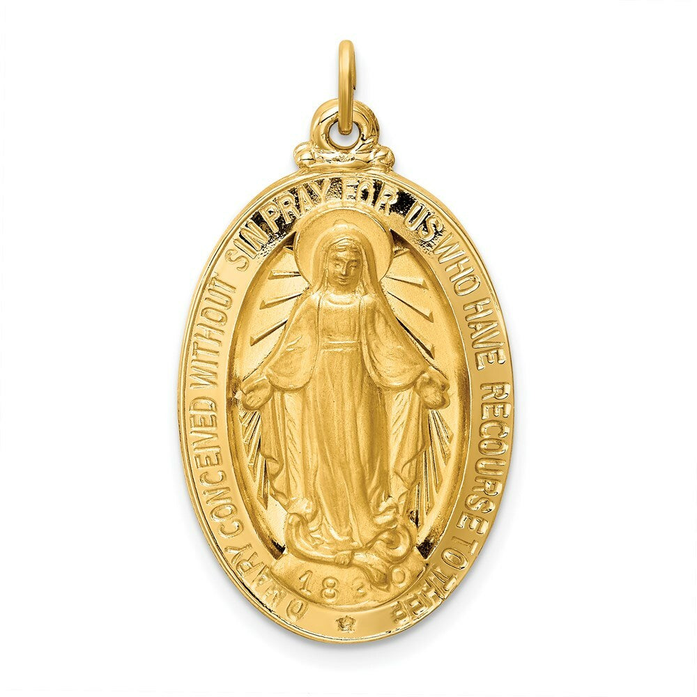14K Yellow Gold Solid Polished/Satin Large 3-D Oval Miraculous Medal