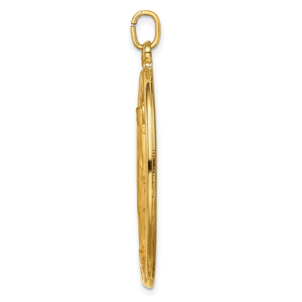 14K Yellow Gold Solid Polished/Satin Extra Large Oval Miraculous Medal