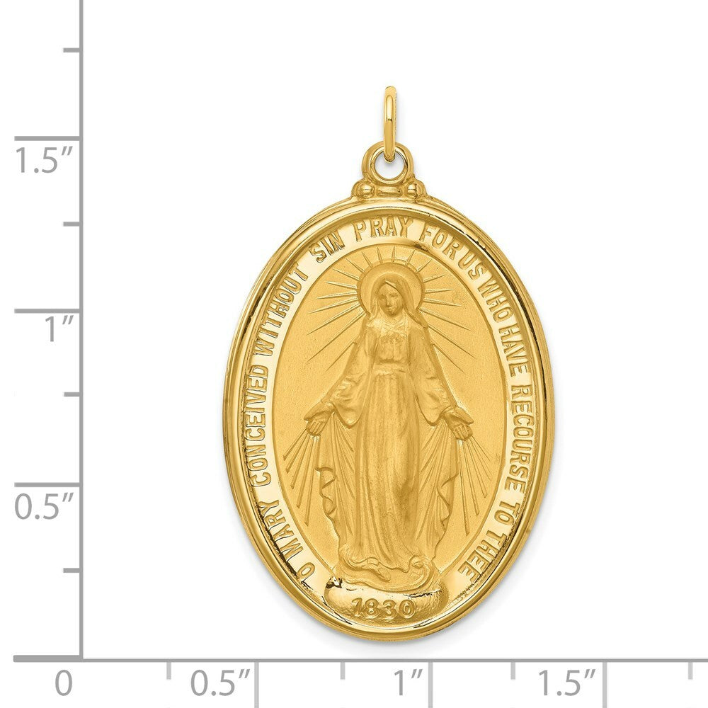 14K Yellow Gold Solid Polished/Satin Extra Large Oval Miraculous Medal