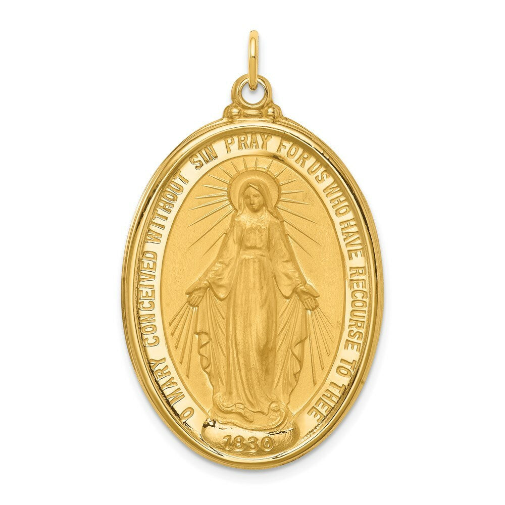 14K Yellow Gold Solid Polished/Satin Extra Large Oval Miraculous Medal