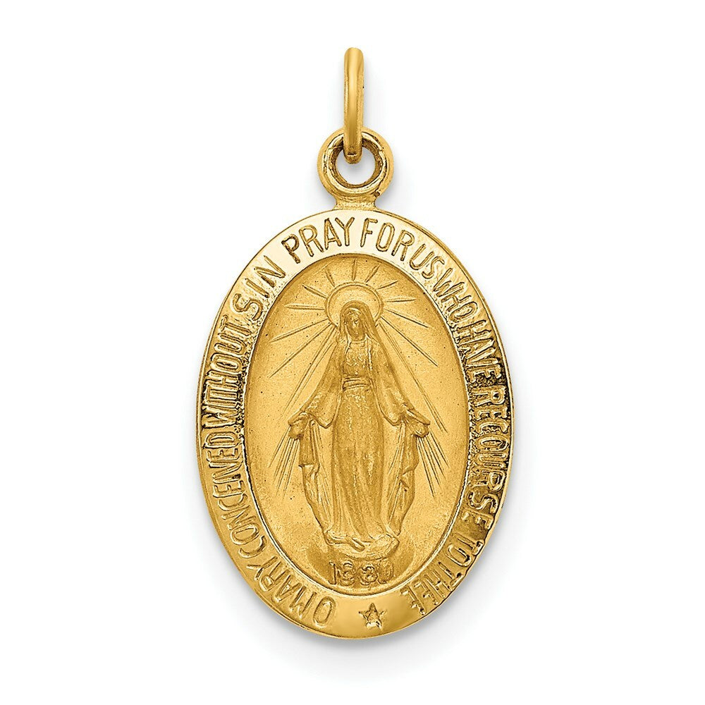 14K Yellow Gold Solid Polished/Satin Small Oval Miraculous Medal