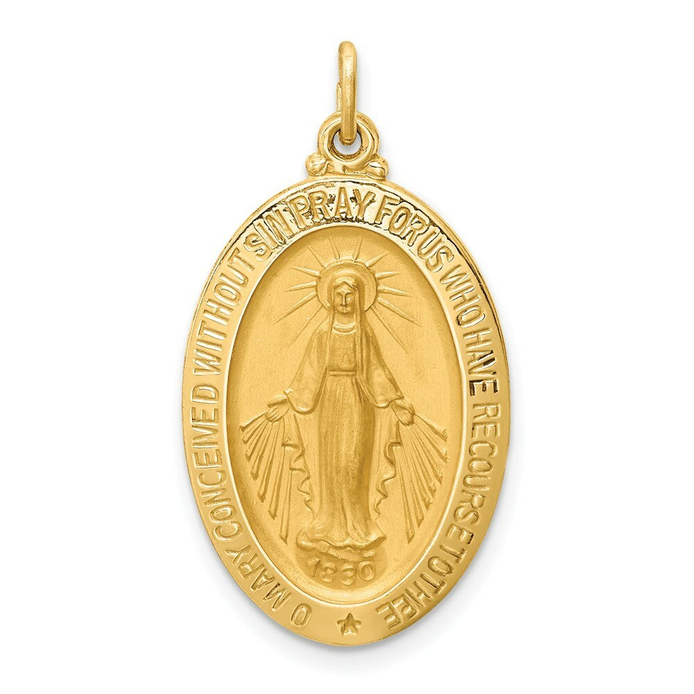 14K Yellow Gold Solid Polished/Satin Medium Oval Miraculous Medal