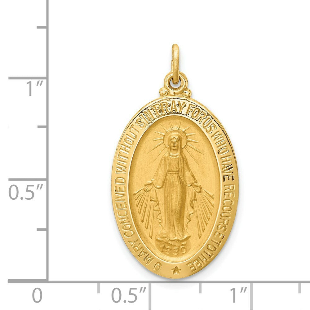 14K Yellow Gold Solid Polished/Satin Medium Oval Miraculous Medal