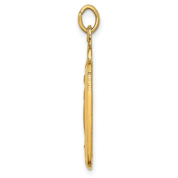 14K Yellow Gold Solid Polished/Satin Rectangle With Fan Top Miraculous Medal