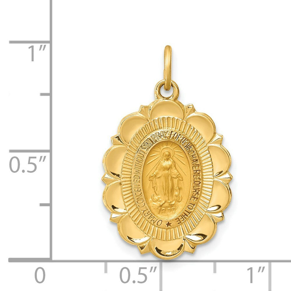 14K Yellow Gold Solid Polished/Satin Small Fancy Oval Miraculous Medal