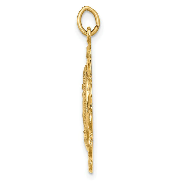 14K Yellow Gold Solid Polished/Satin Medium Fancy Pierced Oval Miraculous Medal