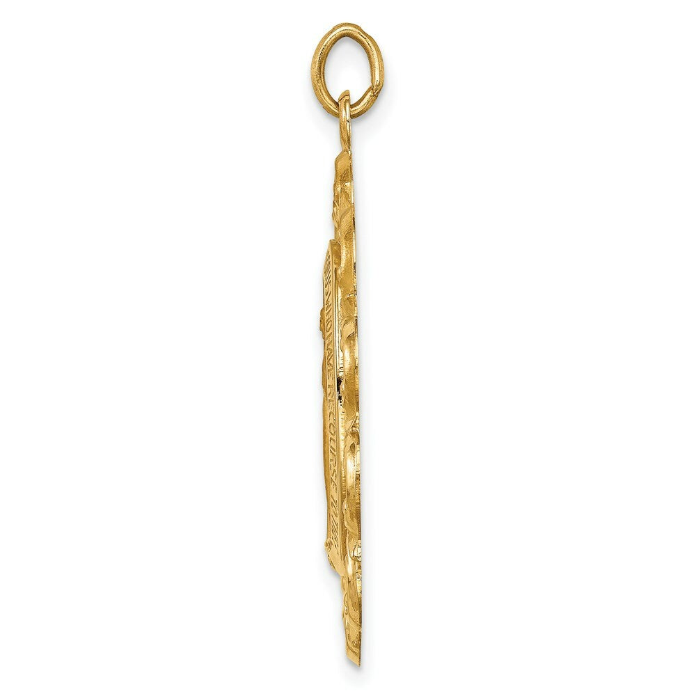 14K Yellow Gold Solid Polished/Satin Fancy Pierced Oval Miraculous Medal