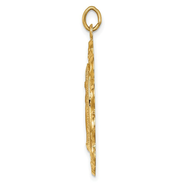 14K Yellow Gold Solid Polished/Satin Fancy Pierced Oval Miraculous Medal