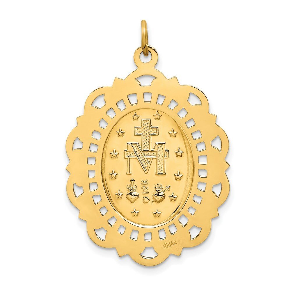 14K Yellow Gold Solid Polished/Satin Fancy Pierced Oval Miraculous Medal