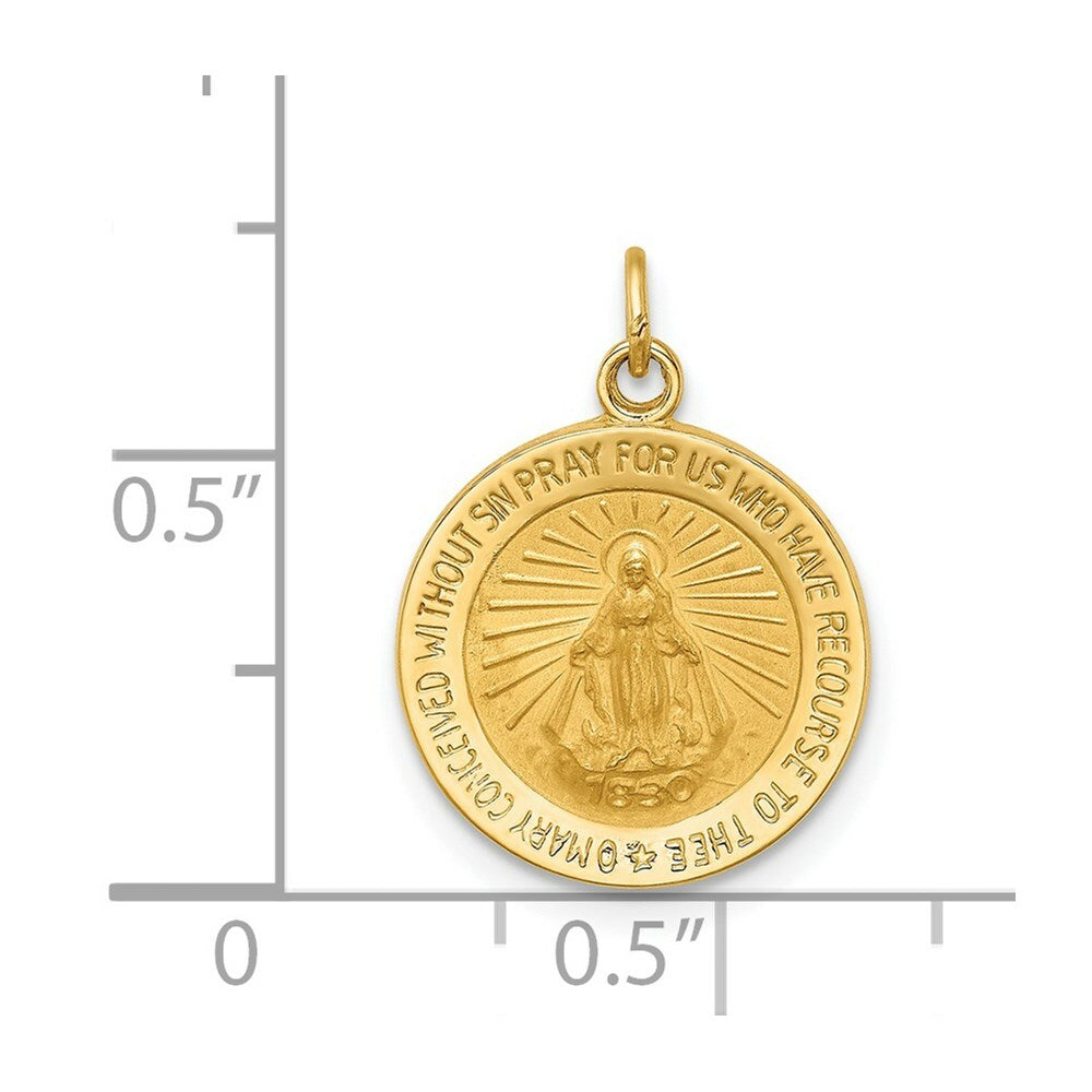 14K Yellow Gold Solid Polished/Satin Round Miraculous Medal
