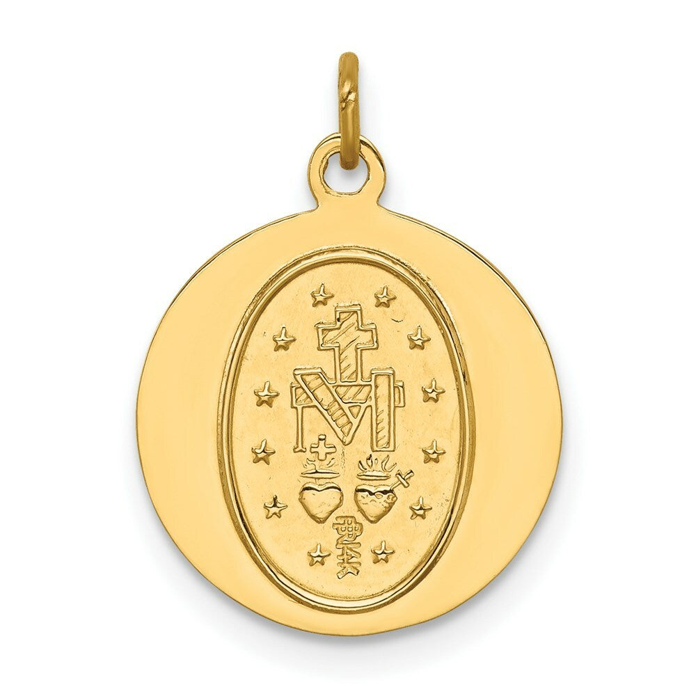 14K Yellow Gold Solid Polished/Satin Round Miraculous Medal