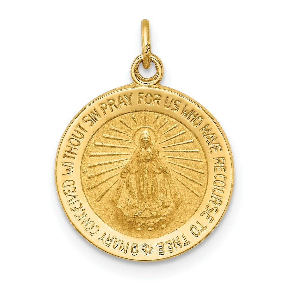 14K Yellow Gold Solid Polished/Satin Round Miraculous Medal