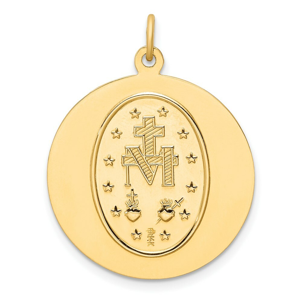 14K Yellow Gold Solid Polished/Satin Round Miraculous Medal