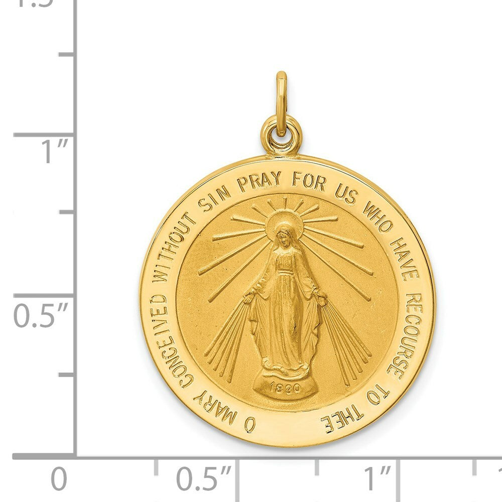 14K Yellow Gold Solid Polished/Satin Round Miraculous Medal