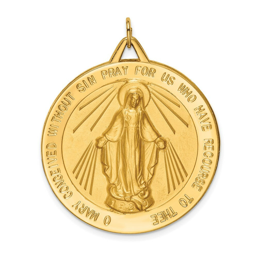 14K Yellow Gold Solid Polished/Satin Large Round Miraculous Medal