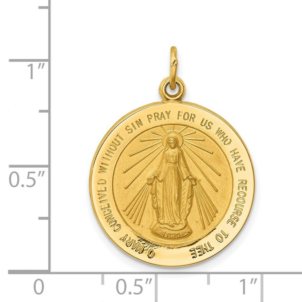 14K Yellow Gold Solid Polished/Satin Medium Round Miraculous Medal