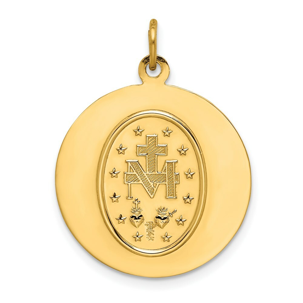 14K Yellow Gold Solid Polished/Satin Medium Round Miraculous Medal