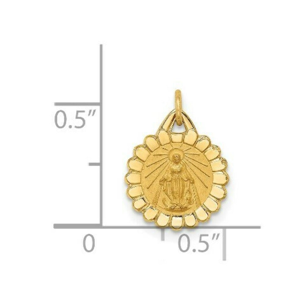 14K Yellow Gold Solid Polished/Satin Tiny Round Scalloped Miraculous Medal