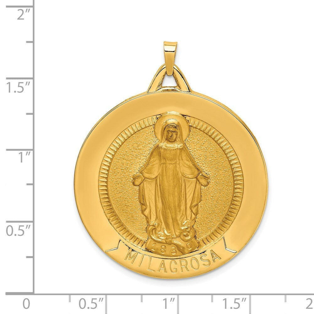 14K Yellow Gold Solid Polished/Satin Large Raised Round Milagrosa Medal