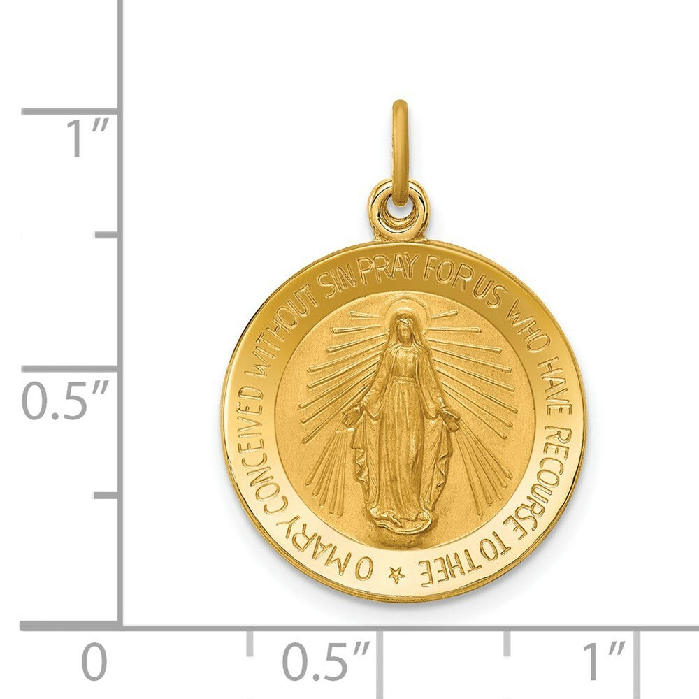 14K Yellow Gold Solid Polished/Satin Small Round Miraculous Medal