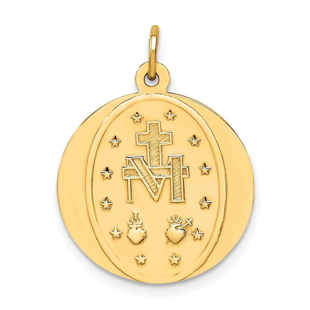 14K Yellow Gold Solid Polished/Satin Small Round Miraculous Medal