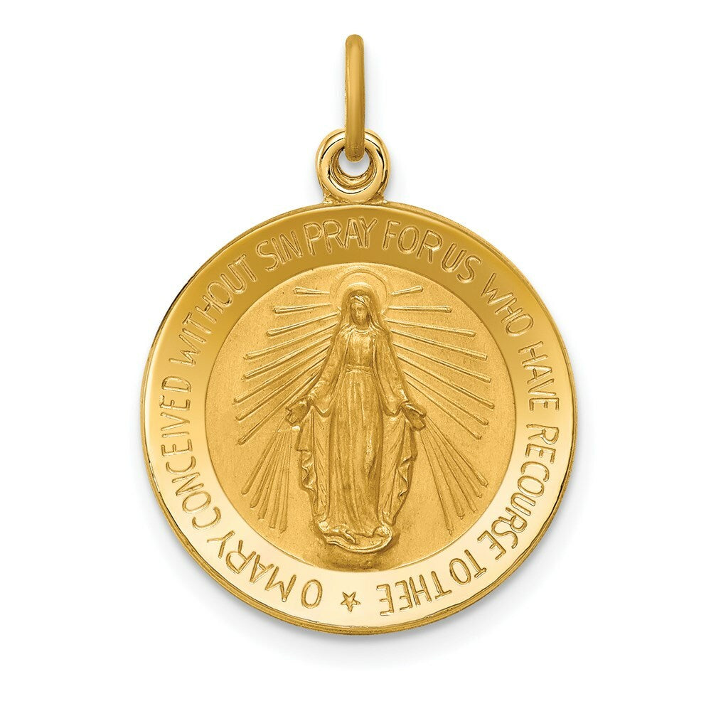 14K Yellow Gold Solid Polished/Satin Small Round Miraculous Medal