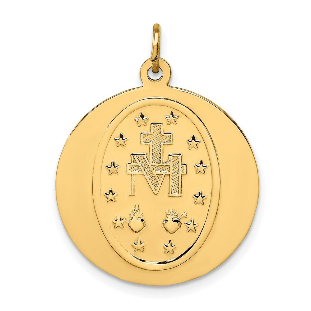 14K Yellow Gold Solid Polished/Satin Large Round Miraculous Medal