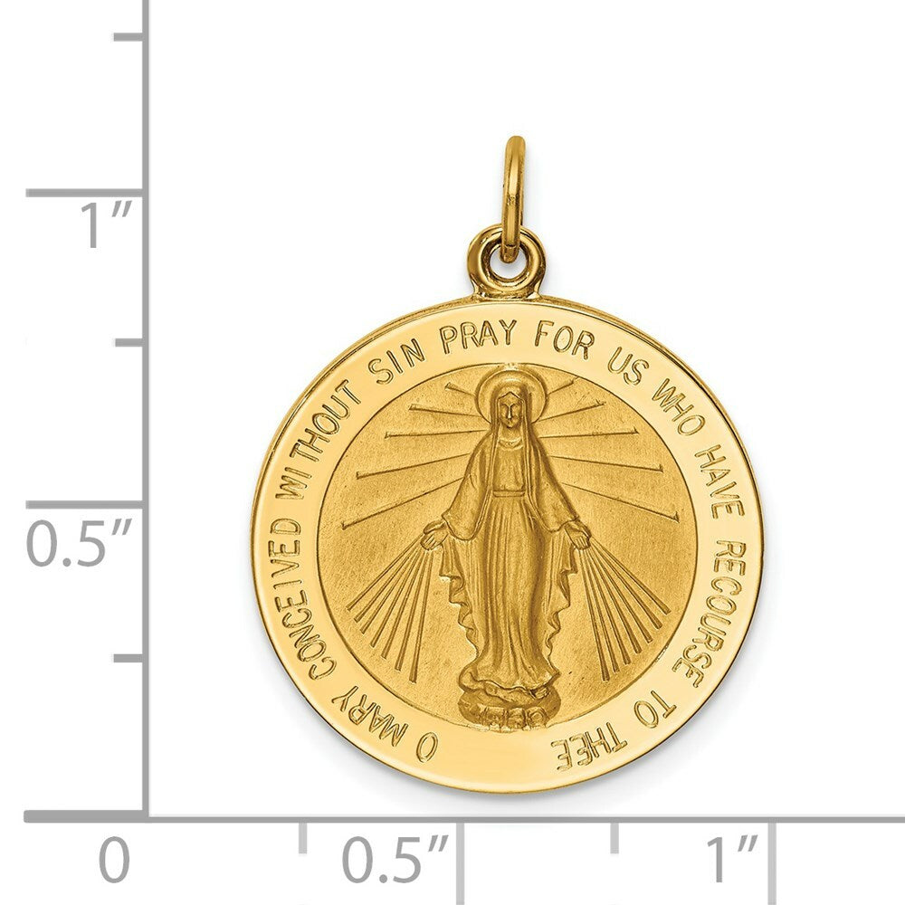 14K Yellow Gold Solid Polished/Satin Large Round Miraculous Medal