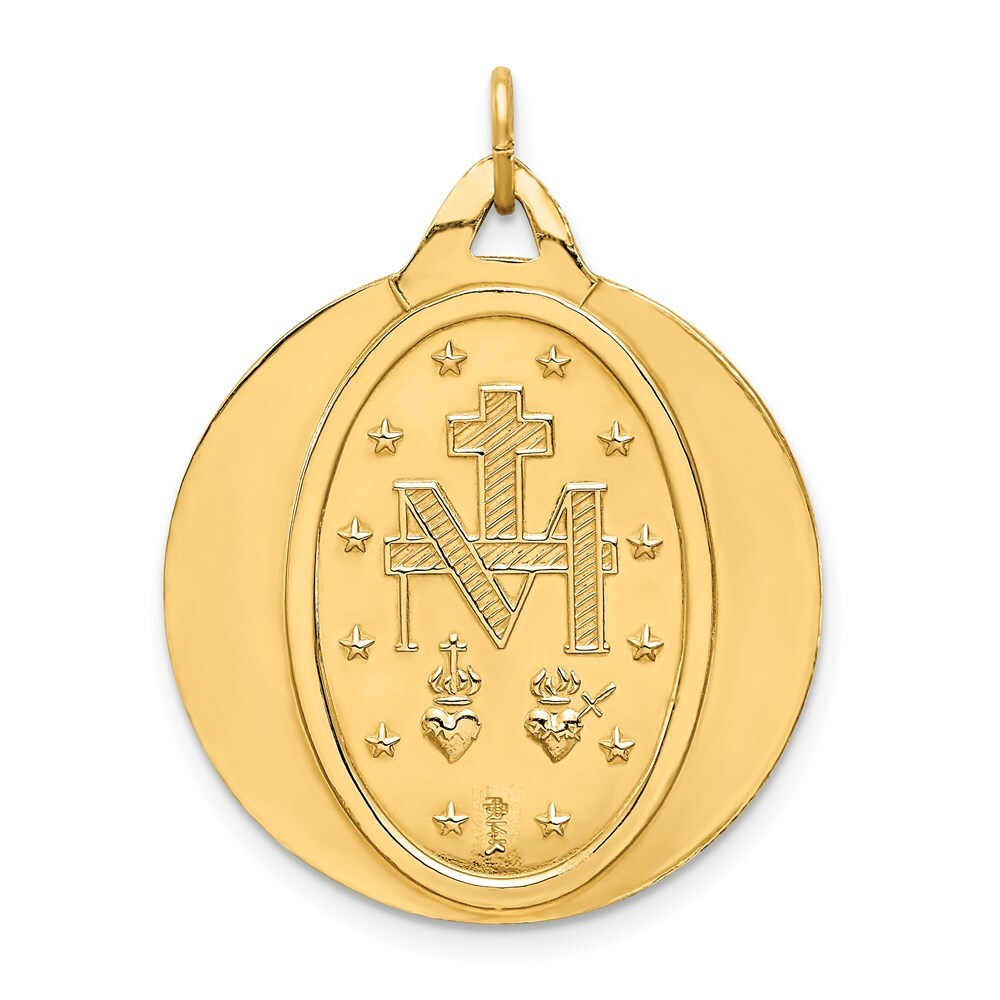 14K Yellow Gold Solid Polished/Satin Extra Large Round Miraculous Medal