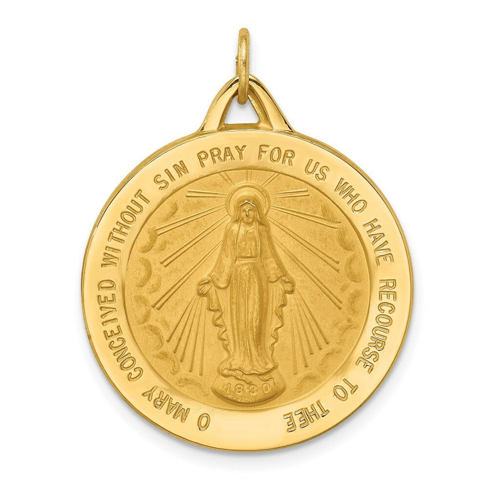 14K Yellow Gold Solid Polished/Satin Extra Large Round Miraculous Medal