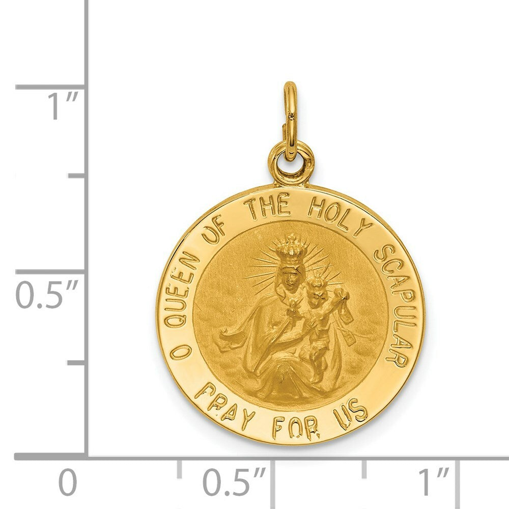 14K Yellow Gold Solid Polished/Satin Small Queen of Holy Scapular Reversible Medal