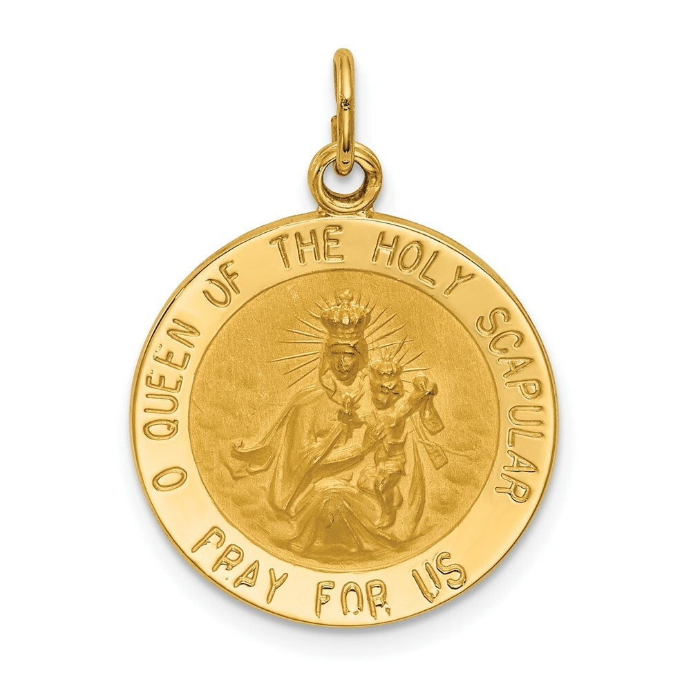 14K Yellow Gold Solid Polished/Satin Small Queen of Holy Scapular Reversible Medal