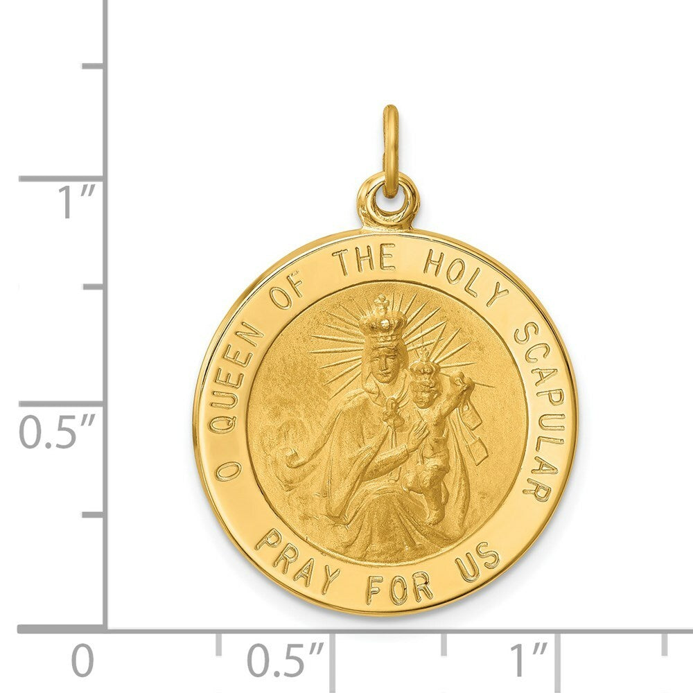 14K Yellow Gold Solid Polished/Satin Large Queen of Holy Scapular Reversible Medal